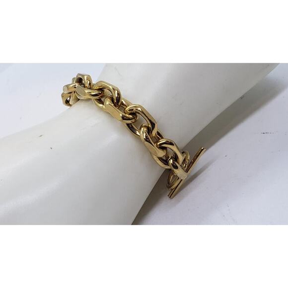 Chunky Wide 10k Gold Plated Chain Link Bracelet Toggle Clasp Bracelet - Picture 3 of 10